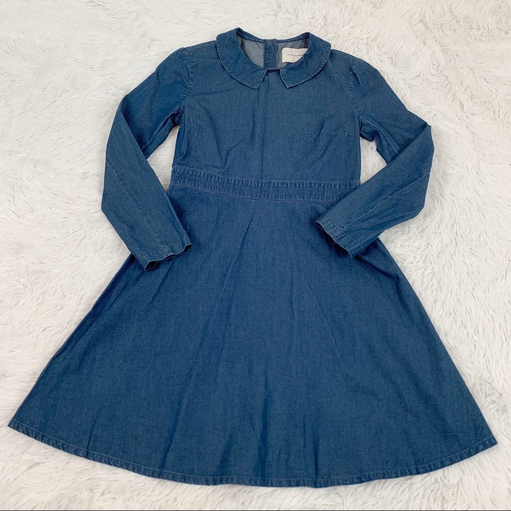 Solid & Striped long sleeve collared denim dress fit and flare blue